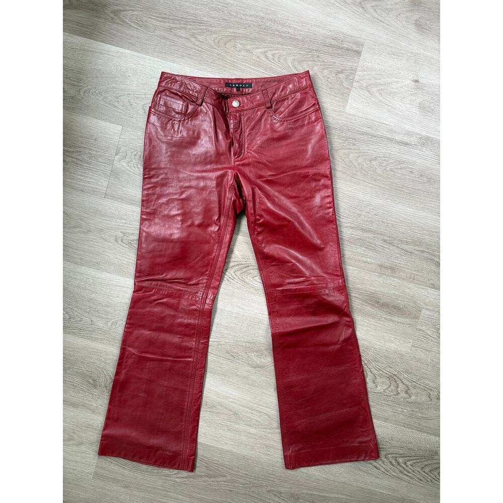 Theory Red 100% Leather Bootcut Pants Made in USA Size 4 - Picture 4 of 6